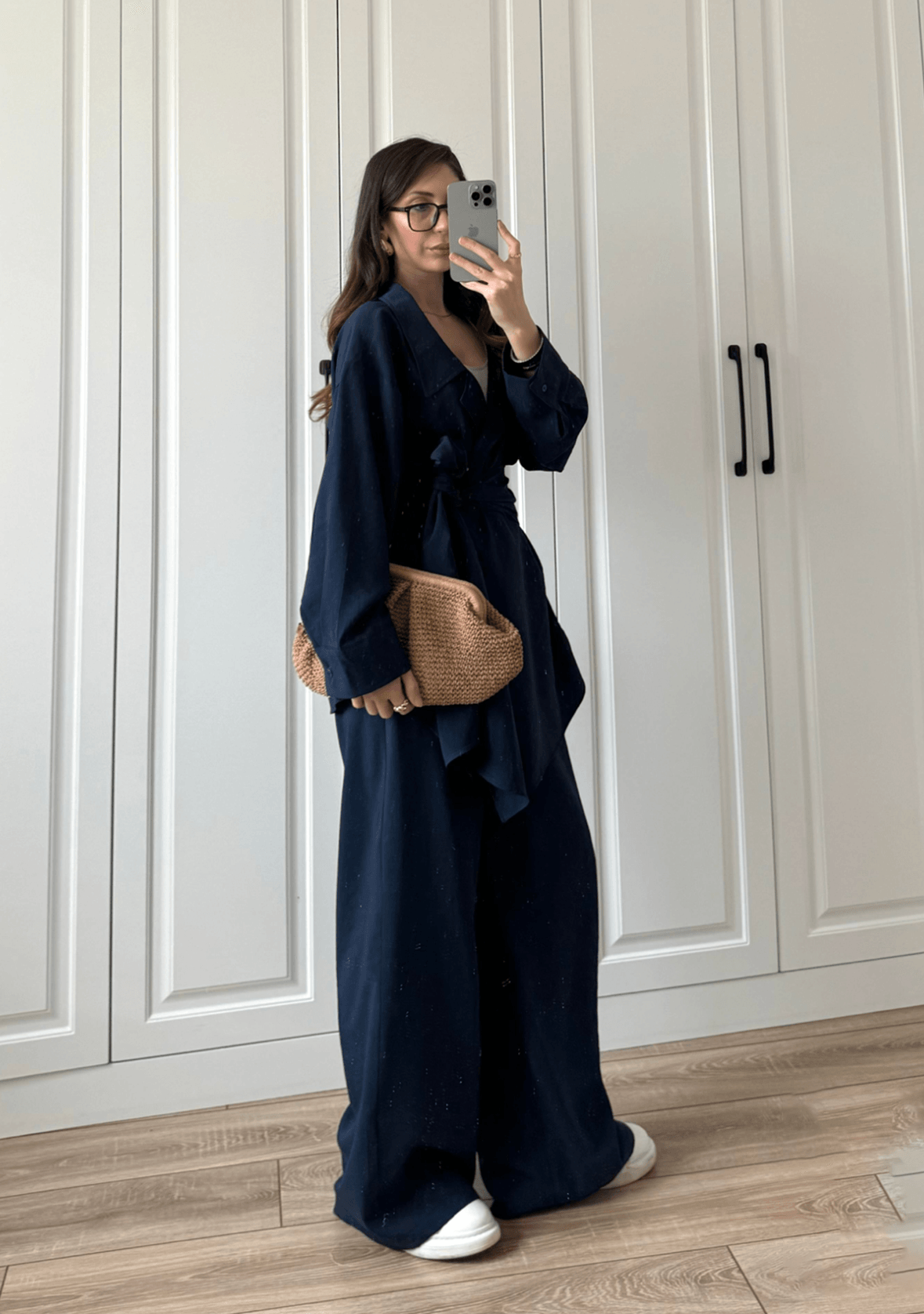 Cupro Belted Suit (Dark Navy Blue)