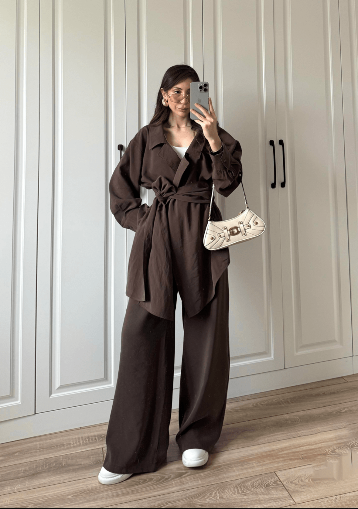 Cupro Belted Suit (Brown)