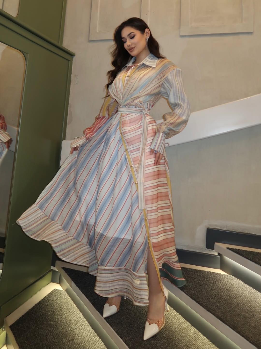 Stripped wrap Shirt dress