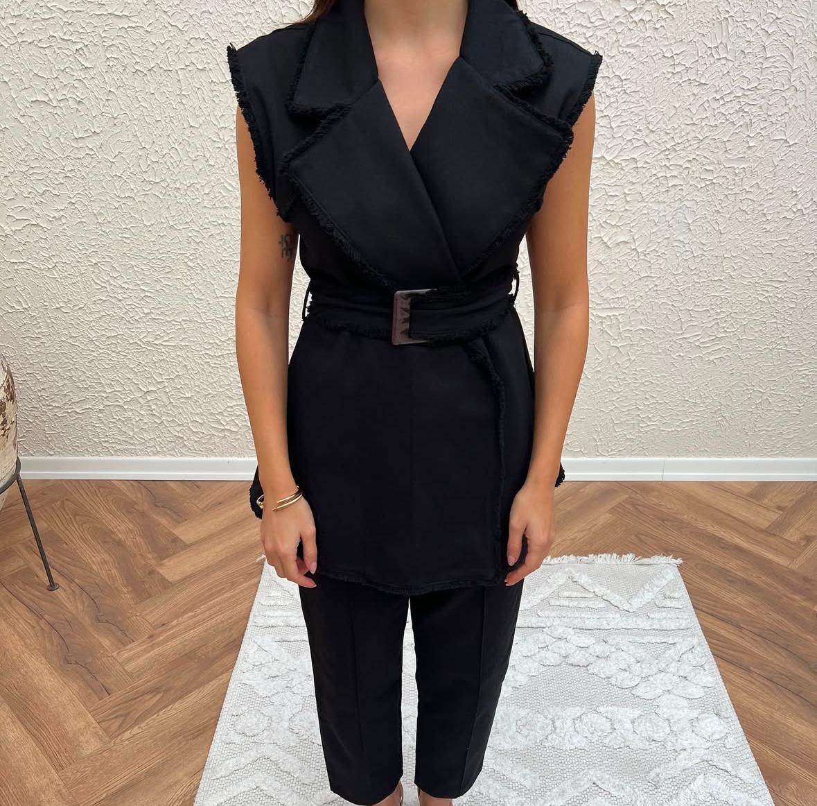 Black Gabardine Vest Suit
