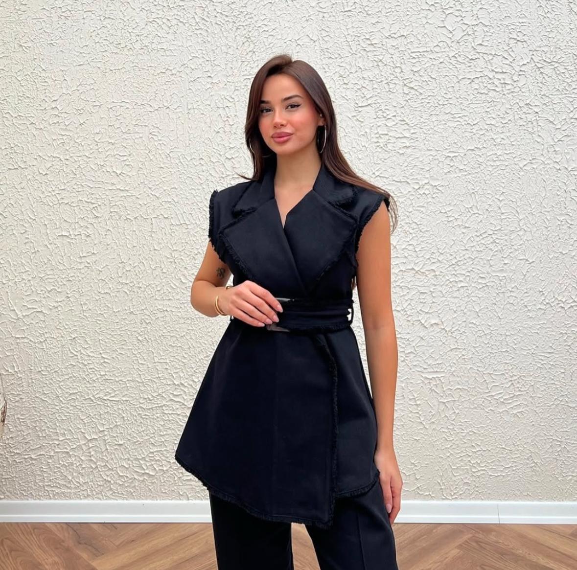 Black Gabardine Vest Suit