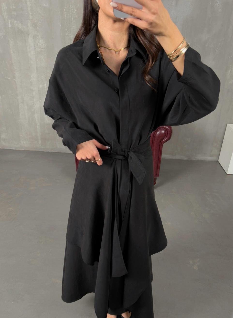 Tie Waist Shirt Dress (Black)