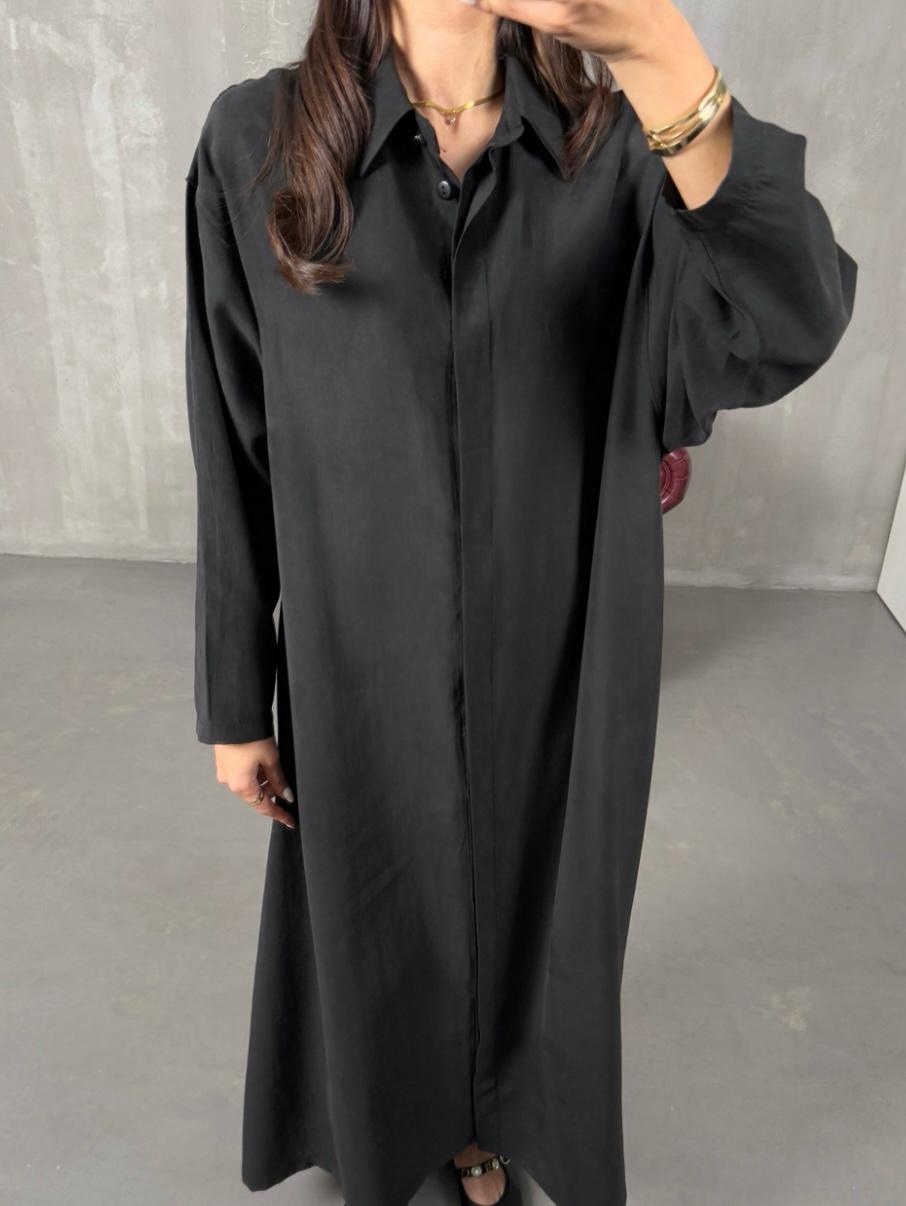 Tie Waist Shirt Dress (Black)