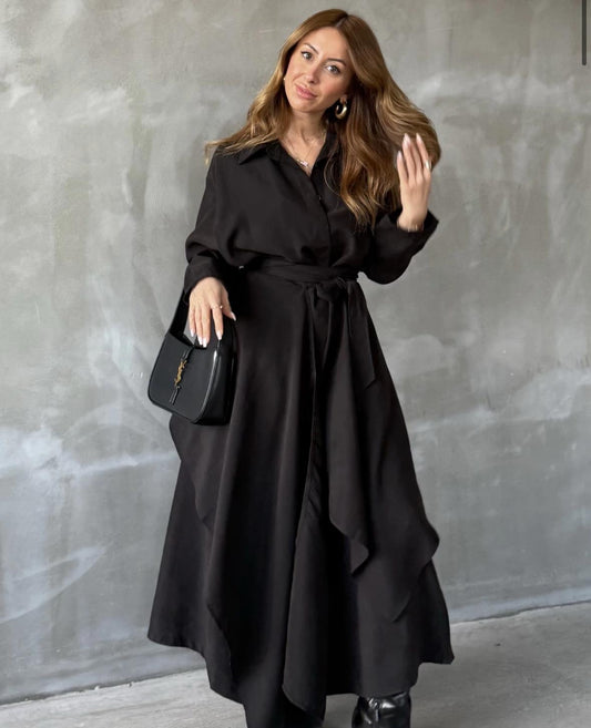 Tie Waist Shirt Dress (Black)