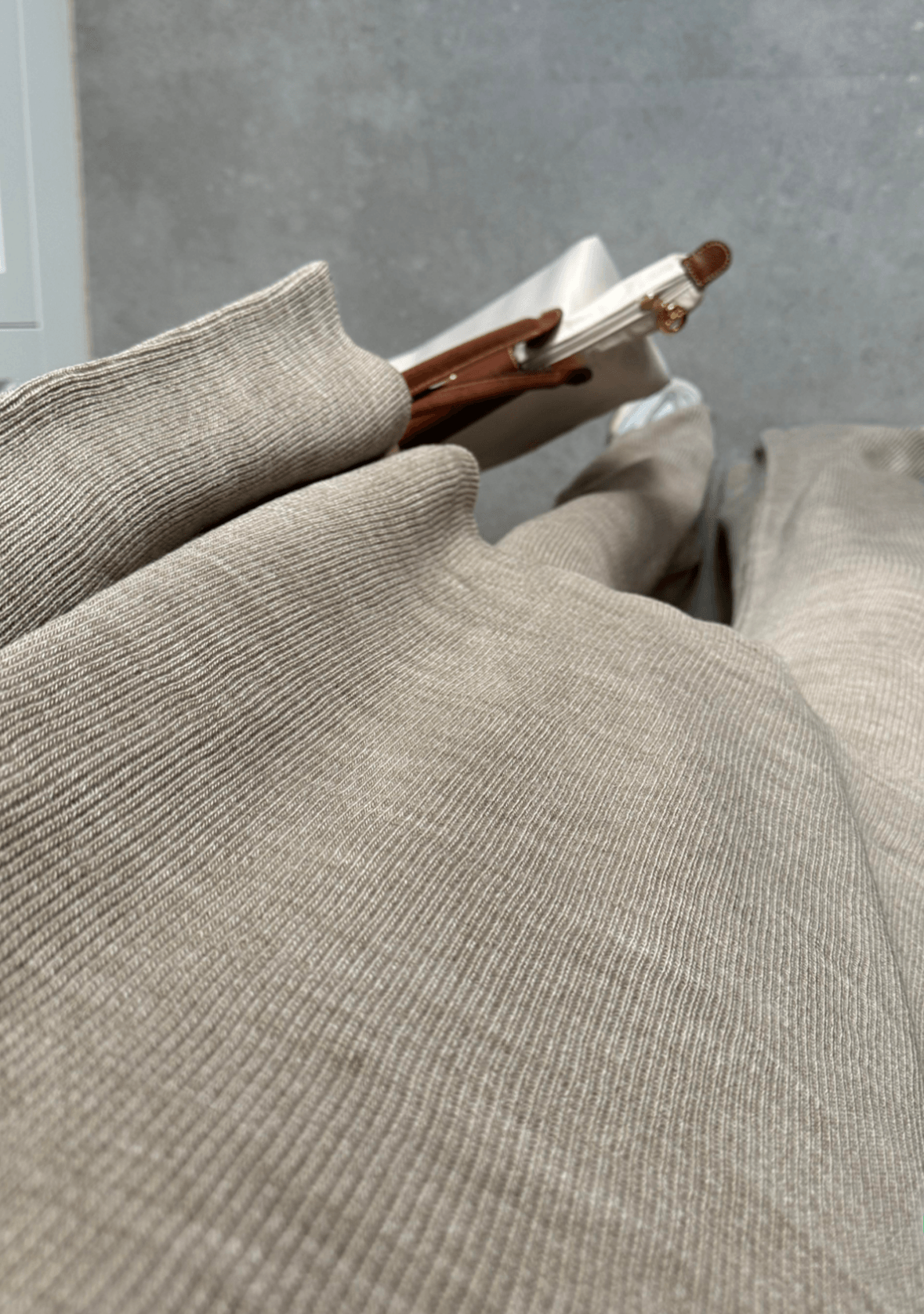 Oversized Zippered Knitwear Set - Beige