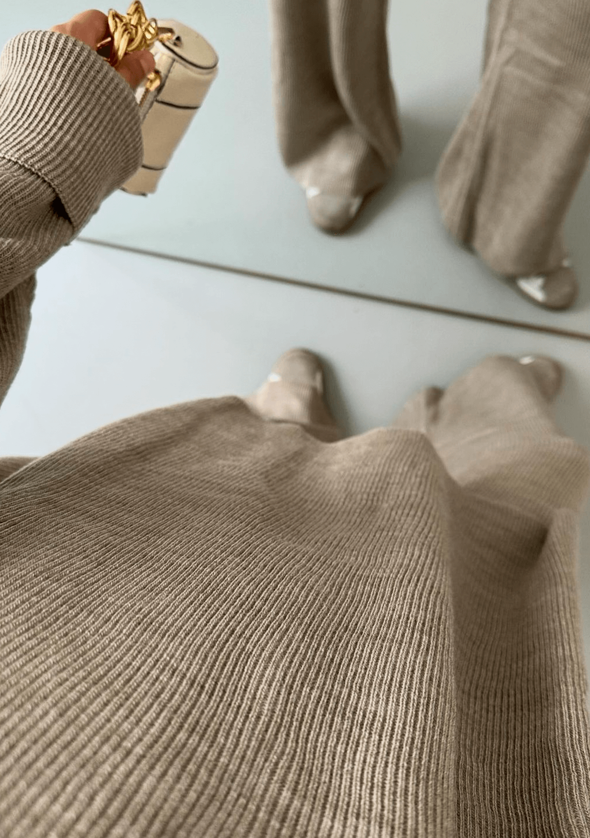 Oversized Zippered Knitwear Set - Beige