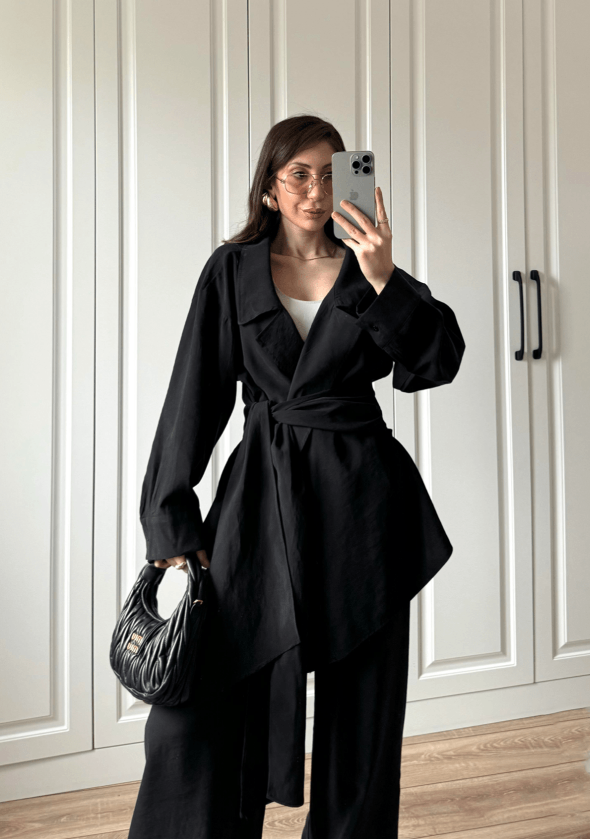 Cupro Belted Suit (Black)