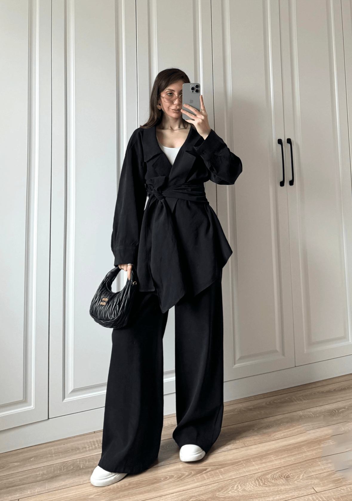 Cupro Belted Suit (Black)