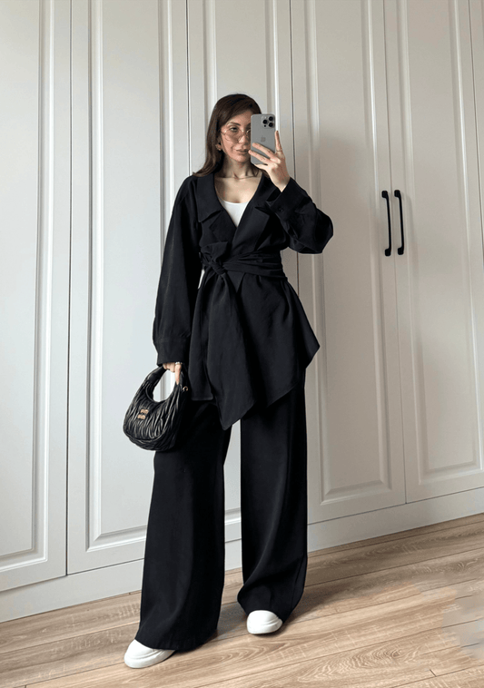 Cupro Belted Suit (Black)