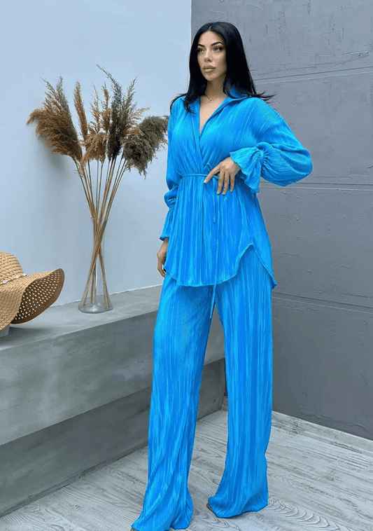 Summer Best Seller Pleated Suit- Light Blue