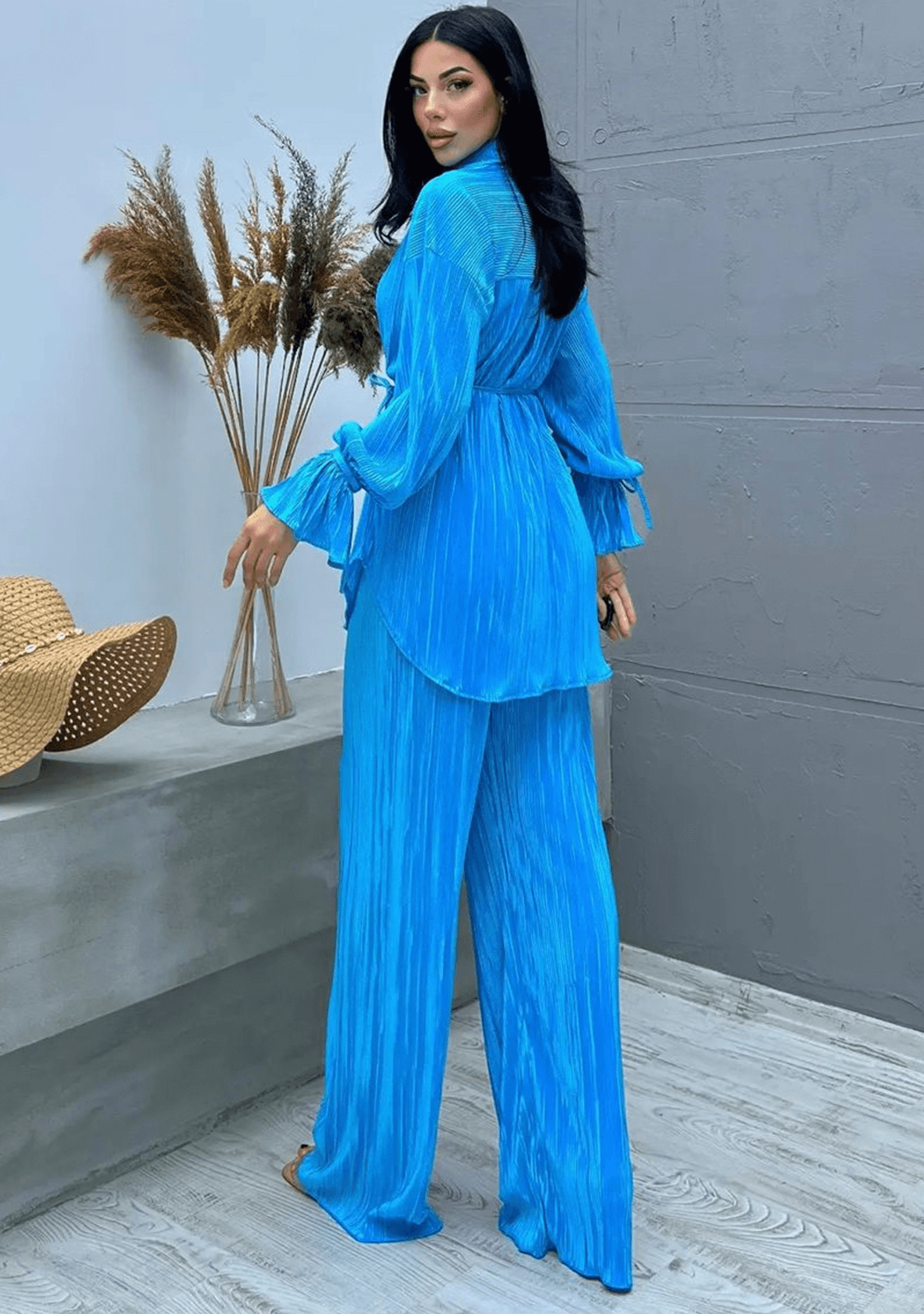 Summer Best Seller Pleated Suit- Light Blue