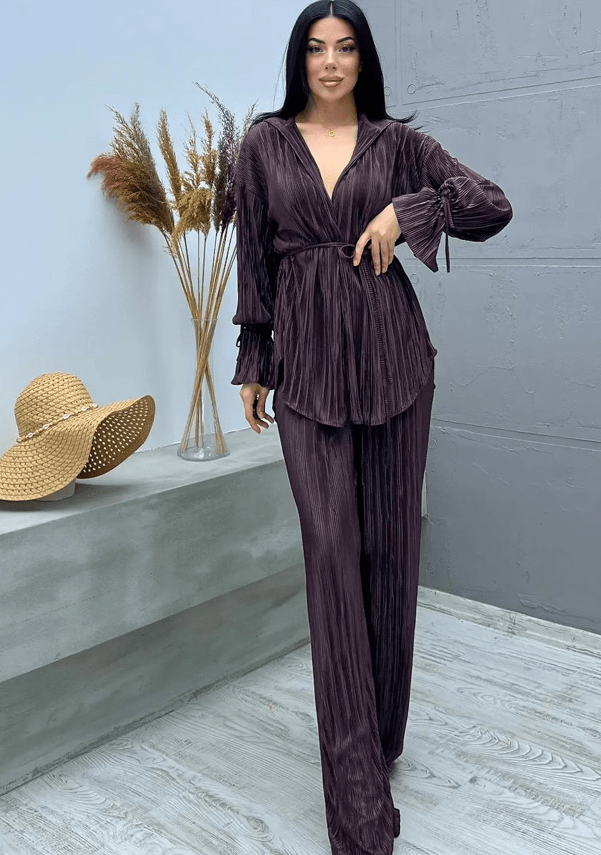 Summer Best Seller Pleated Suit- Dark Brown