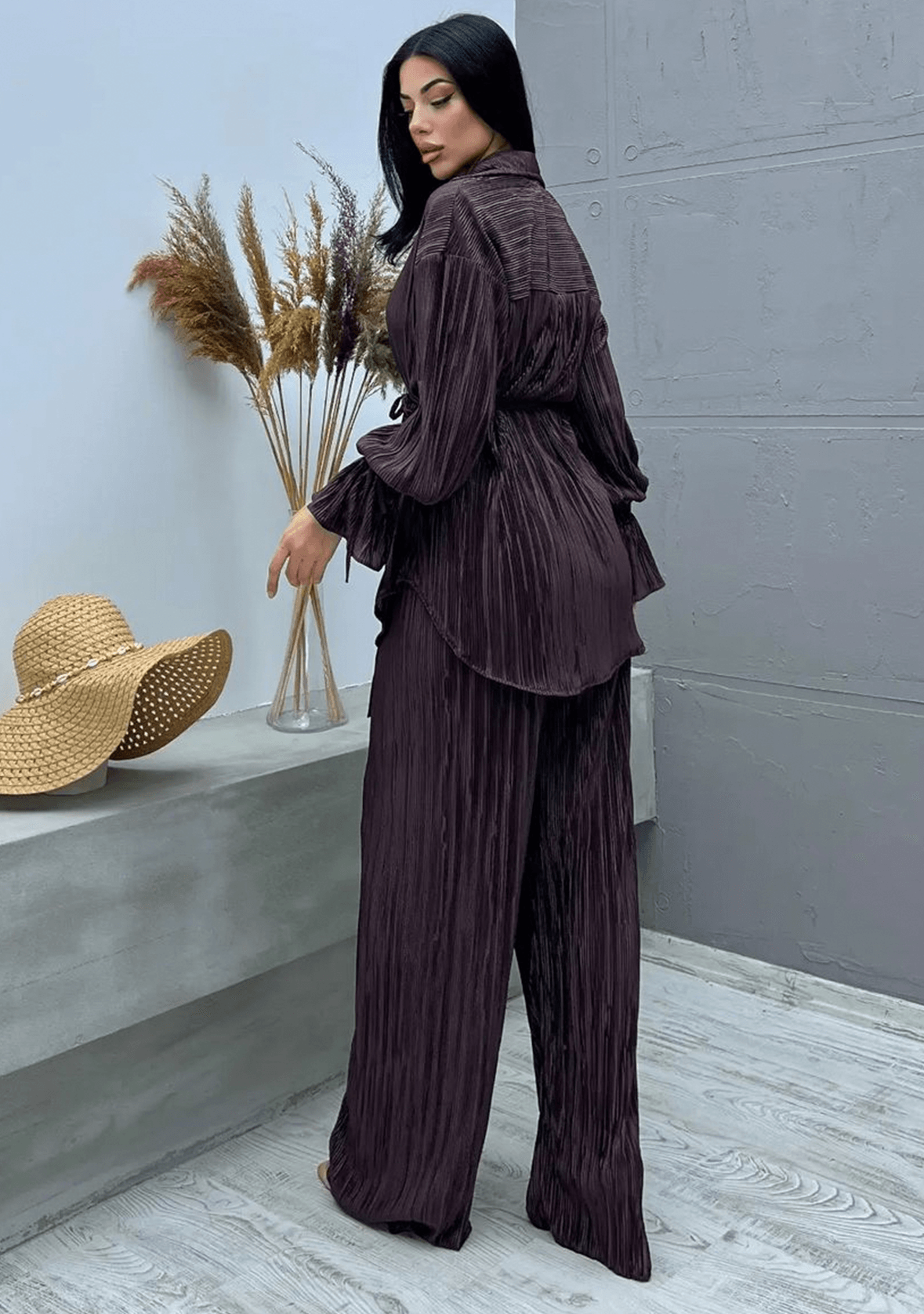 Summer Best Seller Pleated Suit- Dark Brown