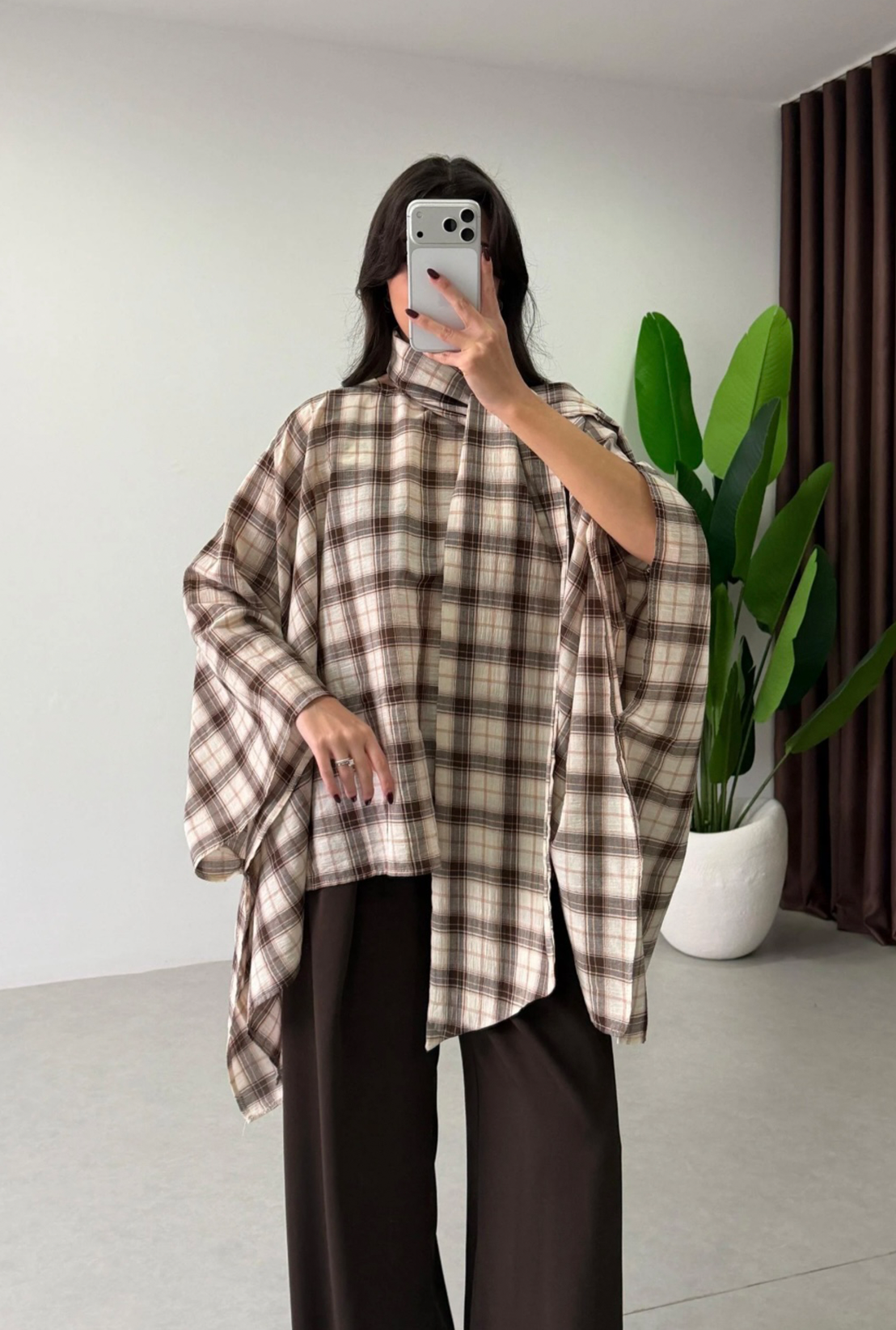 Checked Blouse with Scarf