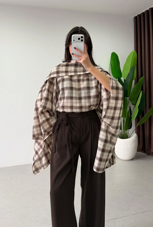 Checked Blouse with Scarf