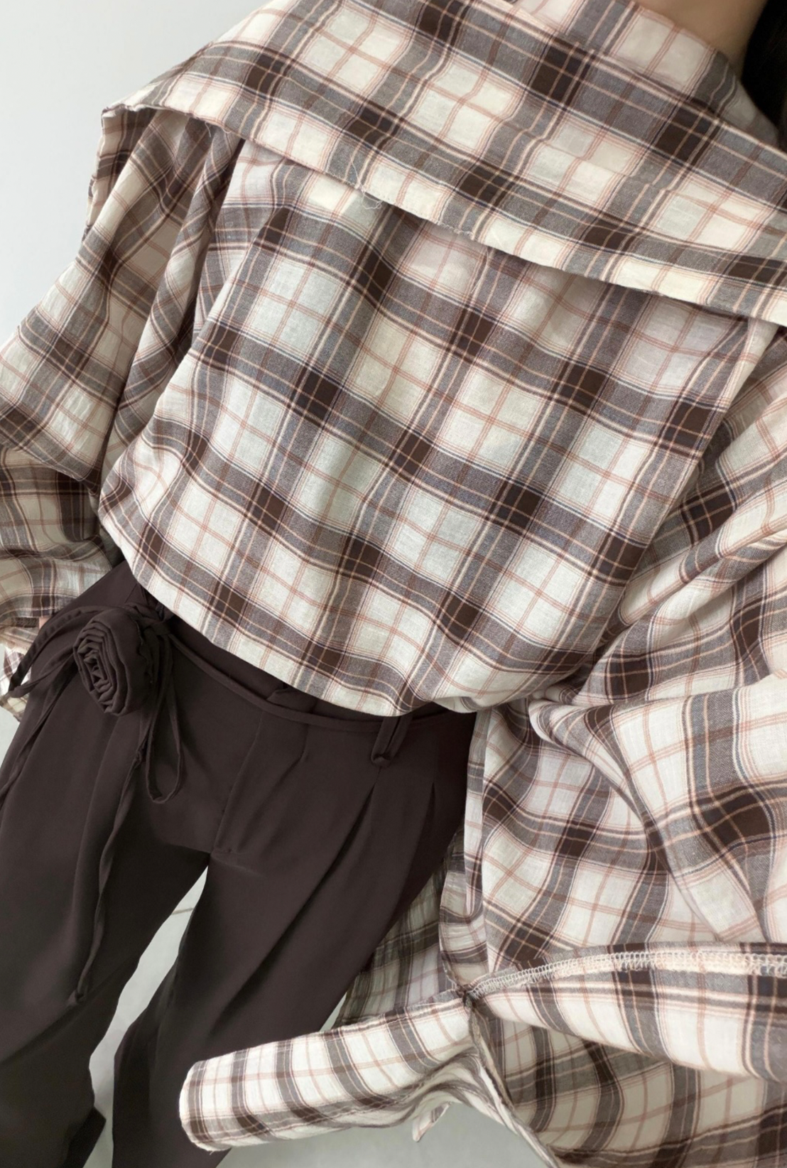 Checked Blouse with Scarf