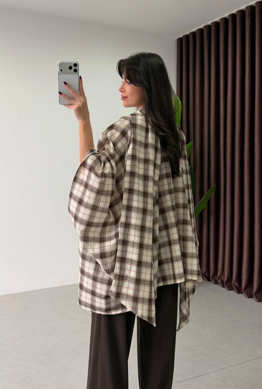 Checked Blouse with Scarf