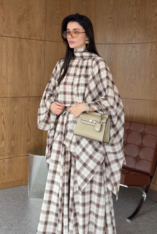 Checked Blouse And Scarf (Full Set)